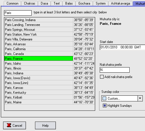 Muhurta select location